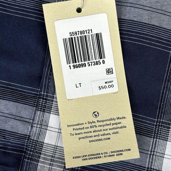 Dockers Shirt Mens LT Signature Comfort Flex‎ Blue Plaid S/S Button Down New $50 - Picture 13 of 13